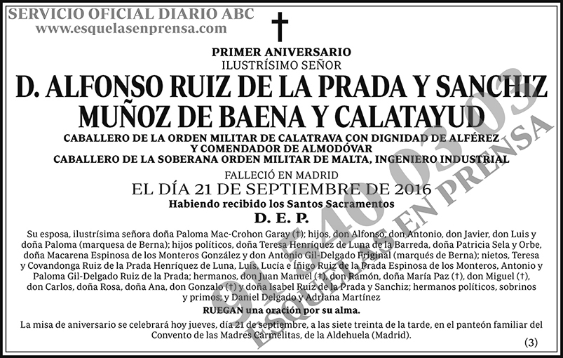 Alfonso Ruiz de la Prada y Sanchiz Muñoz de Baena y Calatayud